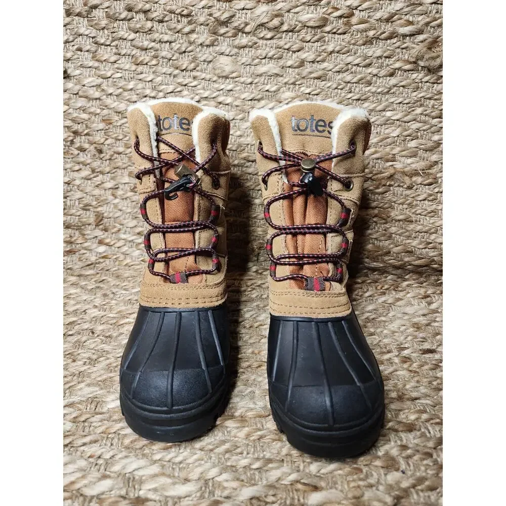 NEW! Totes Kadin Brown Black Waterproof Winter Snow Boots Size 13 M Youth